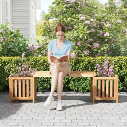 VOGREX 2-in-1 Wooden Planter Bench in Natural - thumbnail 5