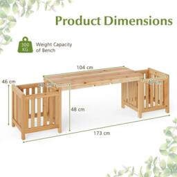 VOGREX 2-in-1 Wooden Planter Bench in Natural - thumbnail 3