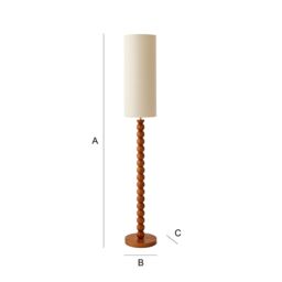 ValueLights Wyatt Natural Linen Tall Lamp Shade Walnut Wood Bobbin Floor Lamp with LED Bulb - thumbnail 8