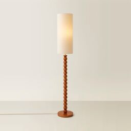 ValueLights Wyatt Natural Linen Tall Lamp Shade Walnut Wood Bobbin Floor Lamp with LED Bulb - thumbnail 6