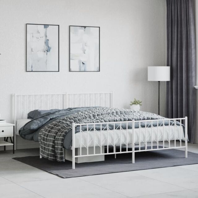 Berkfield Home Metal Bed Frame without Mattress with Footboard¬†White 183x213cm in White - Size: 183x213 cm - image 1