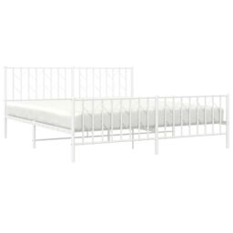 Berkfield Home Metal Bed Frame without Mattress with Footboard¬†White 183x213cm in White - Size: 183x213 cm - thumbnail 3