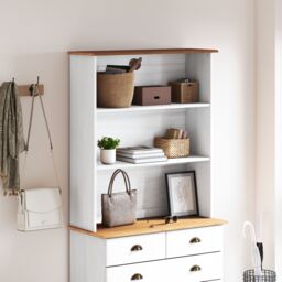 "Berkfield Home Hutch ""ASKIM"" White 91x30x104 cm Solid Wood Pine - Size: 91 x 30 x 104 cm" - thumbnail 3