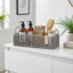 Garden Greatness Woven Rattan Bathroom Basket in Grey
