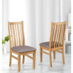 Nordara 2 Solid Oak Wooden Dining Chair, Light Grey Fabric Seat Kitchen Chairs in Brown - thumbnail 3