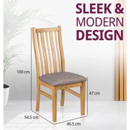 Nordara 2 Solid Oak Wooden Dining Chair, Light Grey Fabric Seat Kitchen Chairs in Brown - thumbnail 2