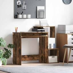 Berkfield Home Smoked Oak Computer Desk Smoked oak Engineered wood Standard in Brown - thumbnail 2