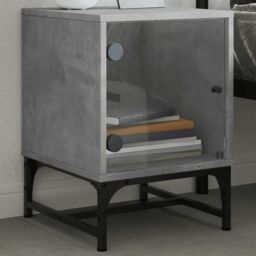 Berkfield Home Bedside Cabinets with Glass Doors 2 pcs Concrete Grey 35x37x50 cm - Size: 35 x 37 x 50 cm - thumbnail 3