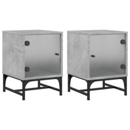 Berkfield Home Bedside Cabinets with Glass Doors 2 pcs Concrete Grey 35x37x50 cm - Size: 35 x 37 x 50 cm - thumbnail 2