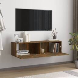Berkfield Home TV Wall Cabinet Smoked Oak 120x30x30 cm Engineered Wood in Brown - Size: 120 x 30 x 30 cm - thumbnail 3