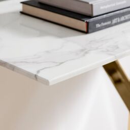 FurnitureboxUK Leonardo Rectangular Marble Effect Glass Top Console Table With Gold Metal Starburst Legs in White - thumbnail 4
