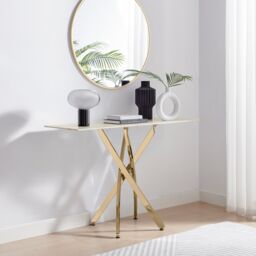 FurnitureboxUK Leonardo Rectangular Marble Effect Glass Top Console Table With Gold Metal Starburst Legs in White - thumbnail 2