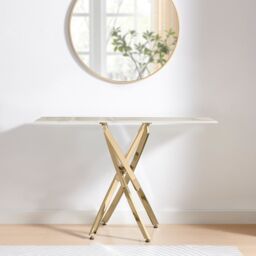 FurnitureboxUK Leonardo Rectangular Marble Effect Glass Top Console Table With Gold Metal Starburst Legs in White - thumbnail 3