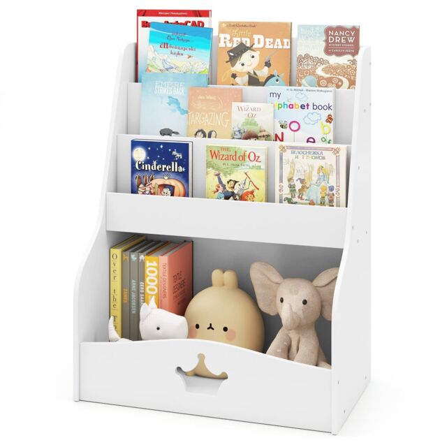 Costway Kids Bookshelf Montessori Bookshelf w/3 Shelves & Open Compartment in White - image 1