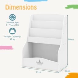 Costway Kids Bookshelf Montessori Bookshelf w/3 Shelves & Open Compartment in White - thumbnail 2