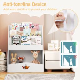 Costway Kids Bookshelf Montessori Bookshelf w/3 Shelves & Open Compartment in White - thumbnail 4