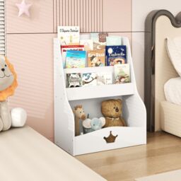 Costway Kids Bookshelf Montessori Bookshelf w/3 Shelves & Open Compartment in White - thumbnail 6