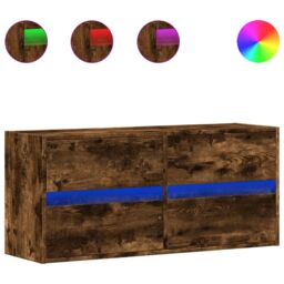 Berkfield Home TV Wall Cabinet with LED Lights Smoked Oak 100x31x45 cm in Brown - Size: 100 x 31 x 45 cm - thumbnail 2