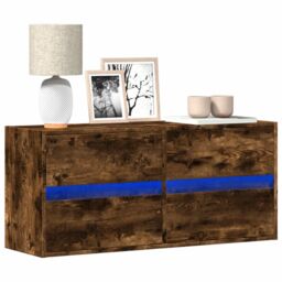 Berkfield Home TV Wall Cabinet with LED Lights Smoked Oak 100x31x45 cm in Brown - Size: 100 x 31 x 45 cm - thumbnail 1