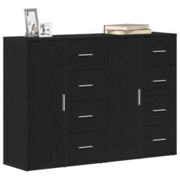 Berkfield Home Sideboard Set of 2 Black Oak Wood, Metal Handles Medium - thumbnail 3