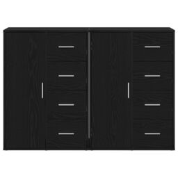 Berkfield Home Sideboard Set of 2 Black Oak Wood, Metal Handles Medium - thumbnail 6