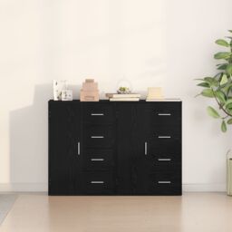 Berkfield Home Sideboard Set of 2 Black Oak Wood, Metal Handles Medium - thumbnail 4