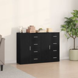 Berkfield Home Sideboard Set of 2 Black Oak Wood, Metal Handles Medium - thumbnail 1