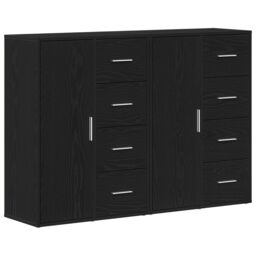 Berkfield Home Sideboard Set of 2 Black Oak Wood, Metal Handles Medium - thumbnail 2