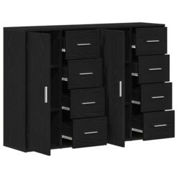Berkfield Home Sideboard Set of 2 Black Oak Wood, Metal Handles Medium - thumbnail 5