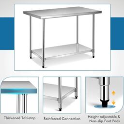 Costway 122 x 76 cm Stainless Steel Kitchen Prep Table Rolling Work Table Commercial Catering Table in Silver - thumbnail 5