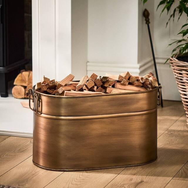 Dibor Antique Brass Medium Oval Fireplace Log Storage Bucket Coal Bucket in Gold - image 1