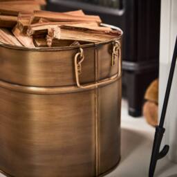 Dibor Antique Brass Medium Oval Fireplace Log Storage Bucket Coal Bucket in Gold - thumbnail 4