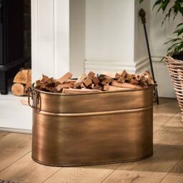 Dibor Antique Brass Medium Oval Fireplace Log Storage Bucket Coal Bucket in Gold