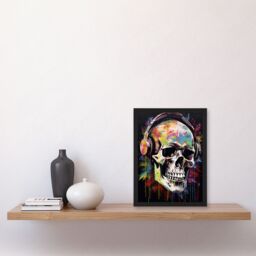 Artery8 Wall Art Print Hardcore Punk Music Artwork Vibrant Drip Paint Skull With Headphones Art Framed - Size: A4 - thumbnail 4
