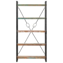 Berkfield Home 5-Tier Bookcase 90x30x180 cm Solid Reclaimed Wood in Brown - Size: 90 x 30 x 180 cm - thumbnail 2