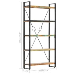 Berkfield Home 5-Tier Bookcase 90x30x180 cm Solid Reclaimed Wood in Brown - Size: 90 x 30 x 180 cm - thumbnail 6