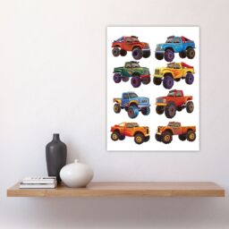 "Artery8 Colourful Monster Truck Illustrations Fun Bright Wall Art Print - Size: W12"" x H16""" - thumbnail 4