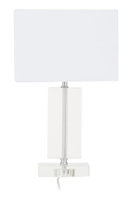 Orsina Rectangular Table Lamp With Crystal Base, Chrome Finish Metal Tube Table Lamp With White Fabric Shade - image 1