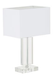 Orsina Rectangular Table Lamp With Crystal Base, Chrome Finish Metal Tube Table Lamp With White Fabric Shade - thumbnail 2
