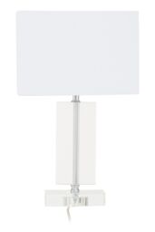 Orsina Rectangular Table Lamp With Crystal Base, Chrome Finish Metal Tube Table Lamp With White Fabric Shade