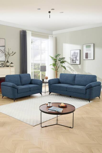 More4Homes Malmo Modern Scandi Style Fabric Living Room 2+3 Seater Sofa Set in Blue - image 1
