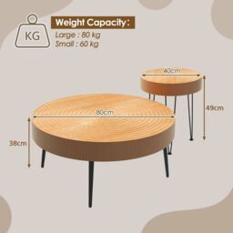 Costway Set of 2 Round Nesting Coffee Table Solid Wood Accent Stacking Boho Side Tables in Natural - thumbnail 2