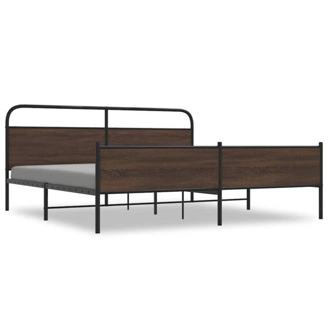 Berkfield Home Metal Bed Frame without Mattress Brown Oak 200x200 cm - image 1
