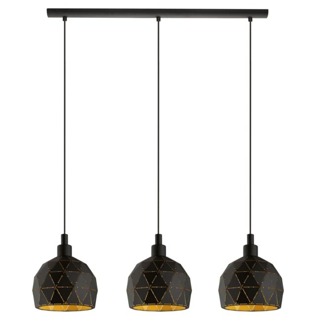 Loops Pendant Ceiling Light Colour Black Faceted Gold Inner Shade Bulb E14 3x40W - image 1