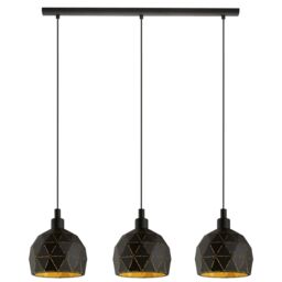 Loops Pendant Ceiling Light Colour Black Faceted Gold Inner Shade Bulb E14 3x40W - thumbnail 1