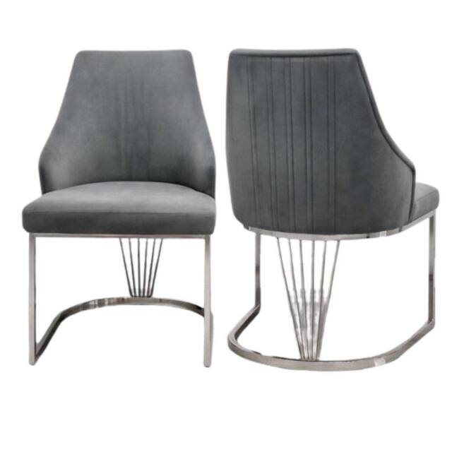 HOME LUXE INTERIOR Set of 2 Lasco Grey & Silver Velvet Dining Chairs with Metal Legs - image 1