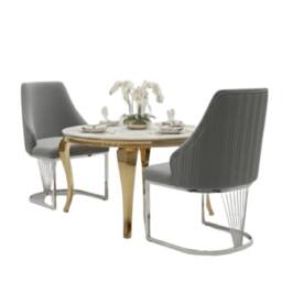 HOME LUXE INTERIOR Set of 2 Lasco Grey & Silver Velvet Dining Chairs with Metal Legs - thumbnail 2