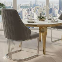 HOME LUXE INTERIOR Set of 2 Lasco Grey & Silver Velvet Dining Chairs with Metal Legs - thumbnail 8