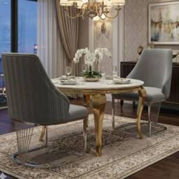 HOME LUXE INTERIOR Set of 2 Lasco Grey & Silver Velvet Dining Chairs with Metal Legs - thumbnail 4