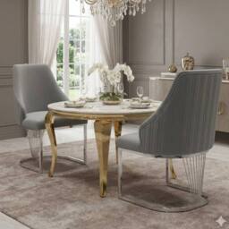 HOME LUXE INTERIOR Set of 2 Lasco Grey & Silver Velvet Dining Chairs with Metal Legs - thumbnail 3